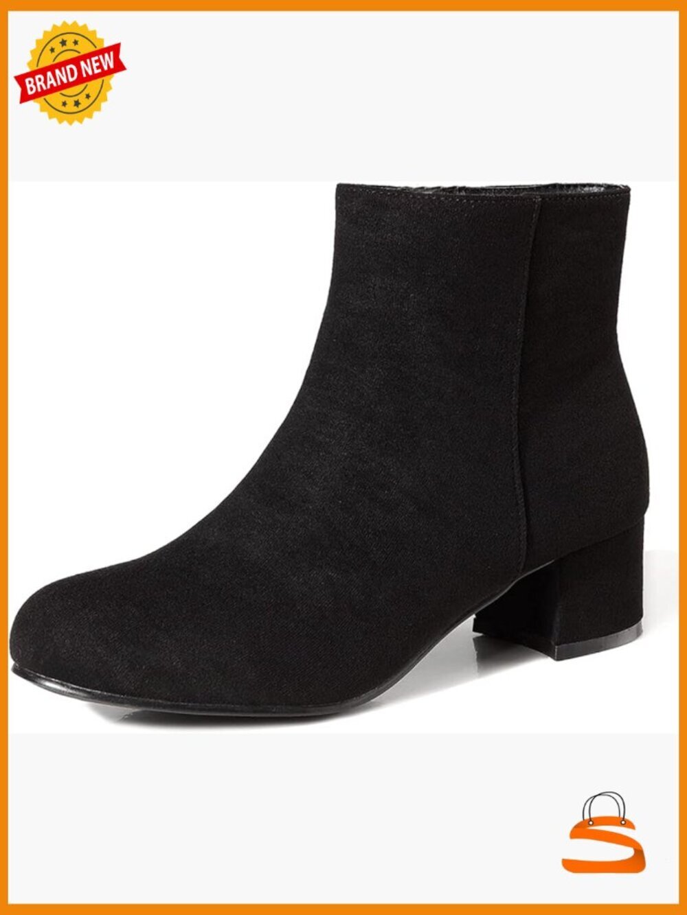 Low Heel Suede Ankle Boots Side Zip Round Toe Booties Block Heel Winter Shoes